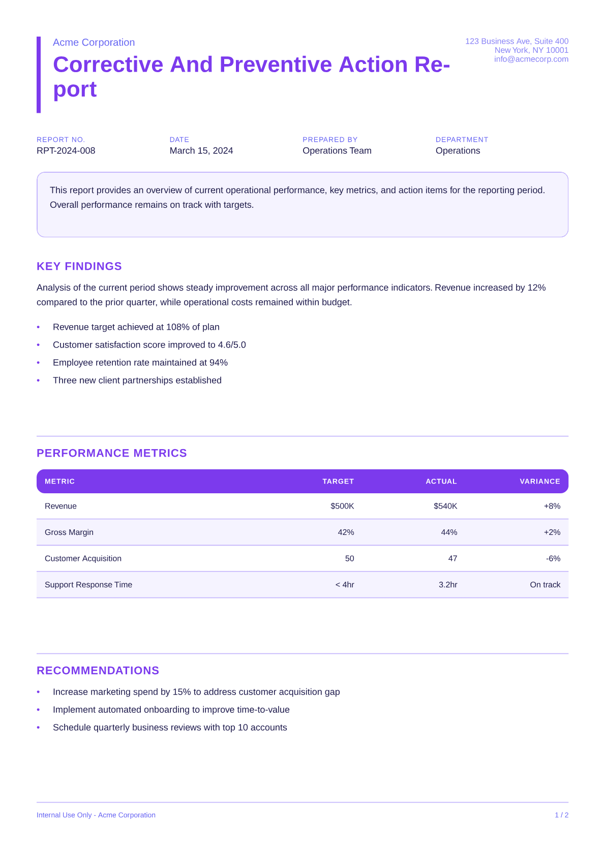 Corrective and Preventive Action Report - Bold theme