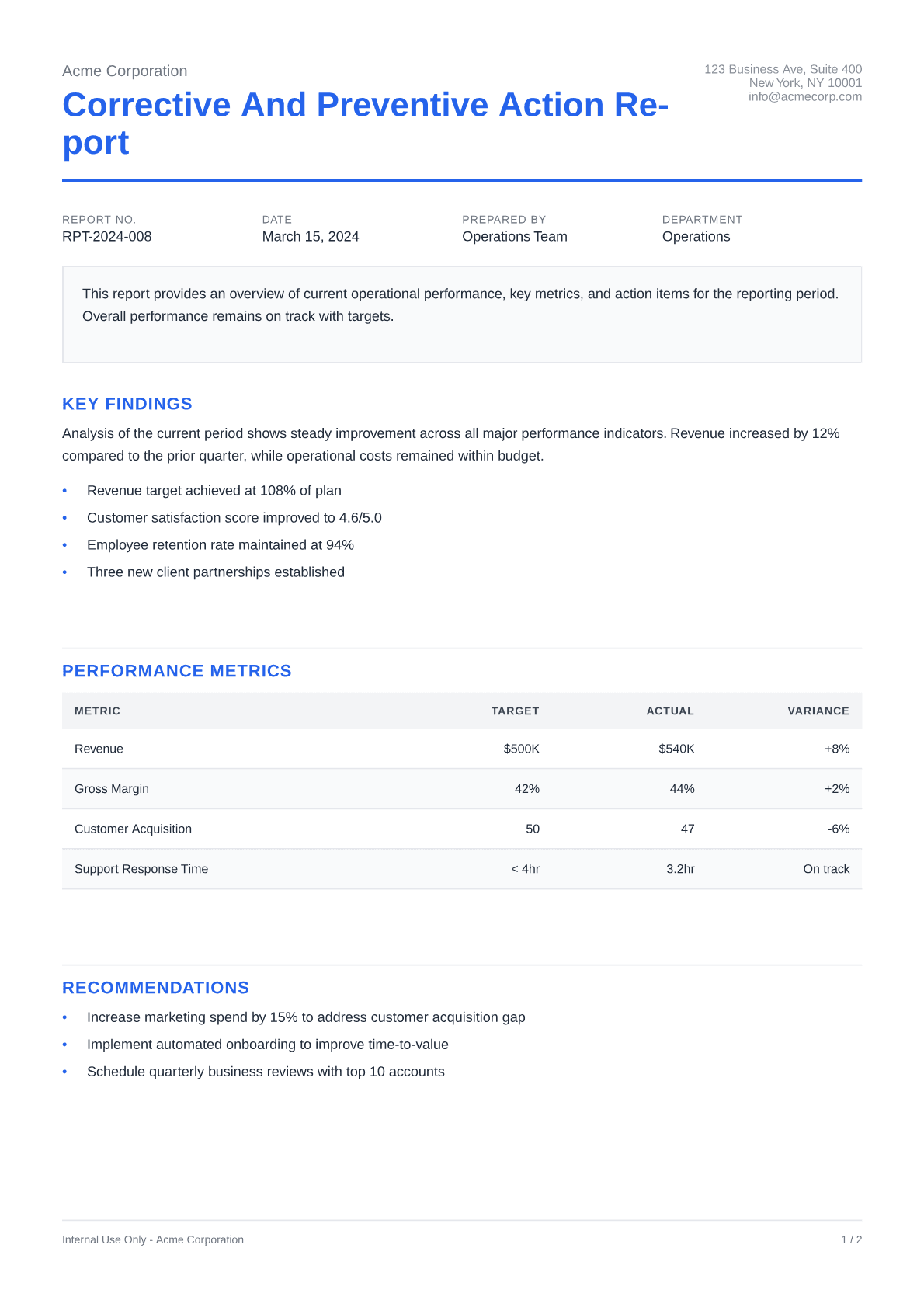 Corrective and Preventive Action Report - Clean theme