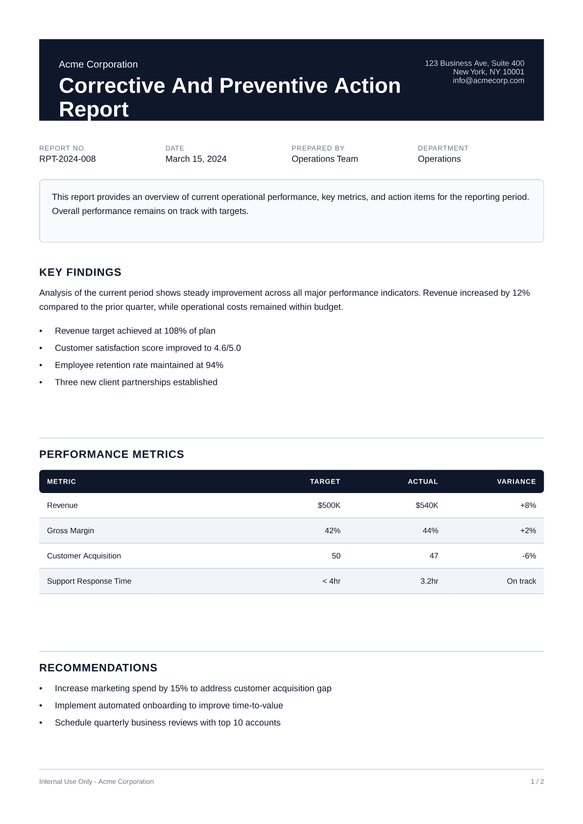 Corrective and Preventive Action Report - Professional theme