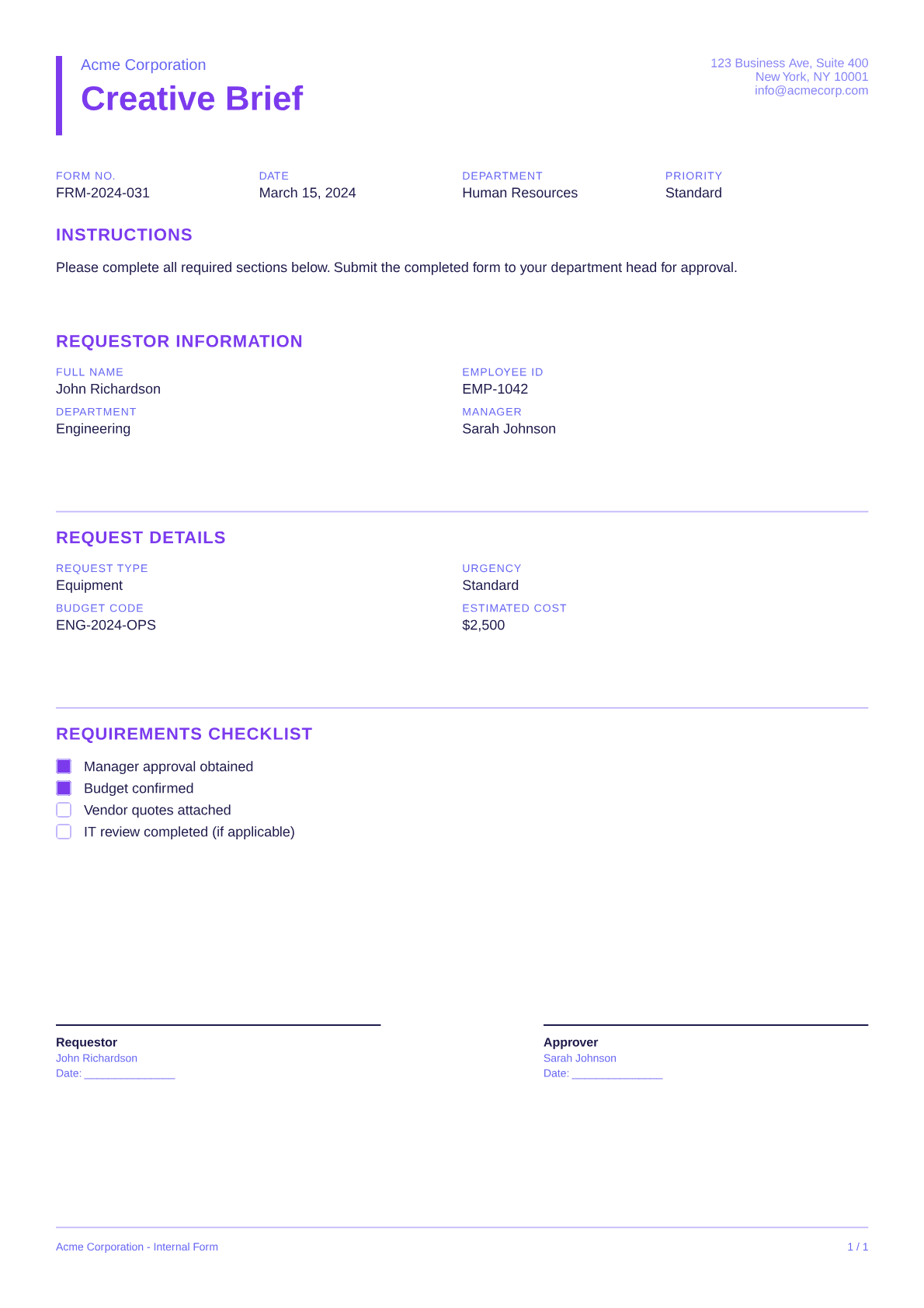 Creative Brief - Bold theme