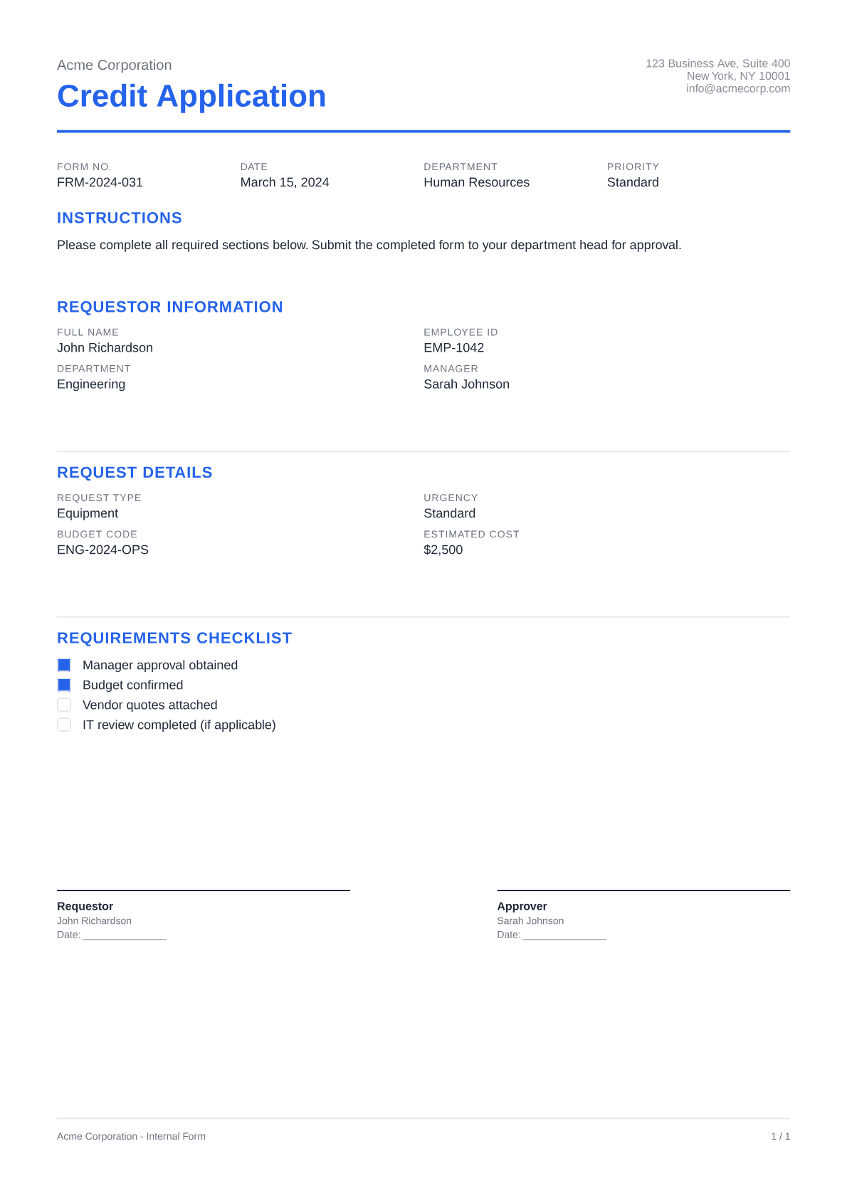 Credit Application - Clean theme