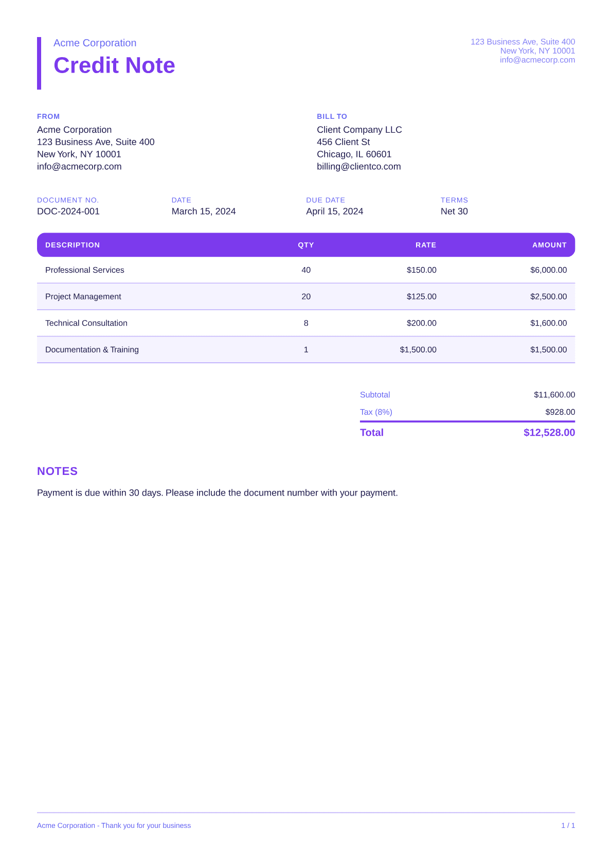 Credit Note - Bold theme