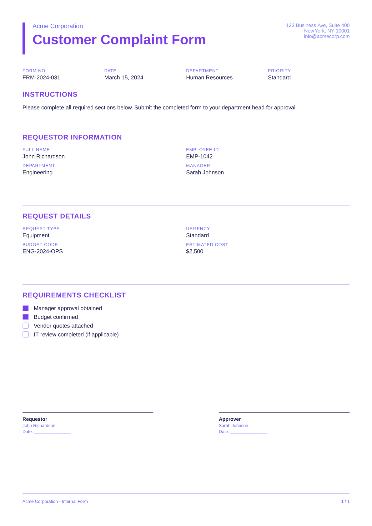 Customer Complaint Form - Bold theme