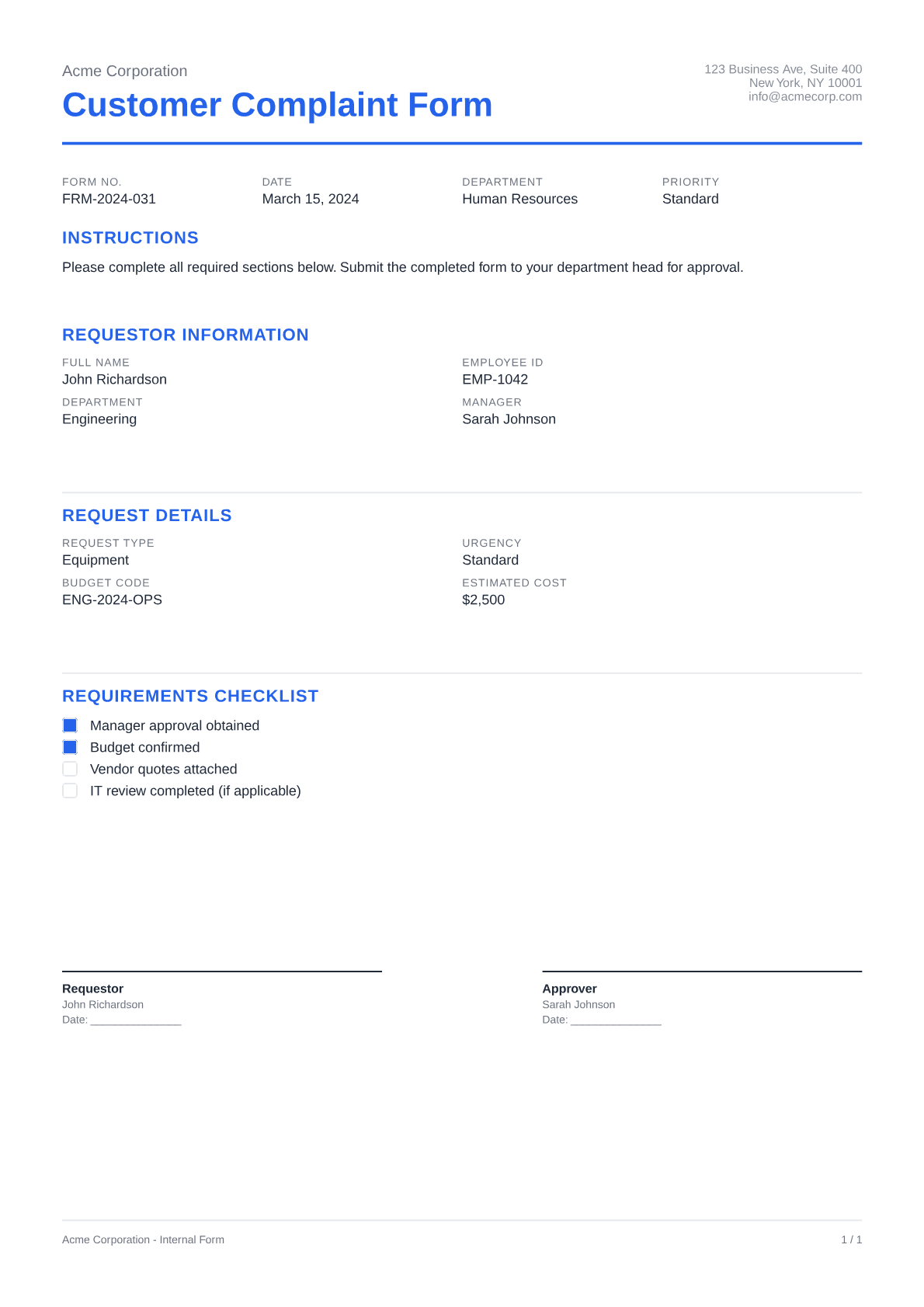 Customer Complaint Form - Clean theme