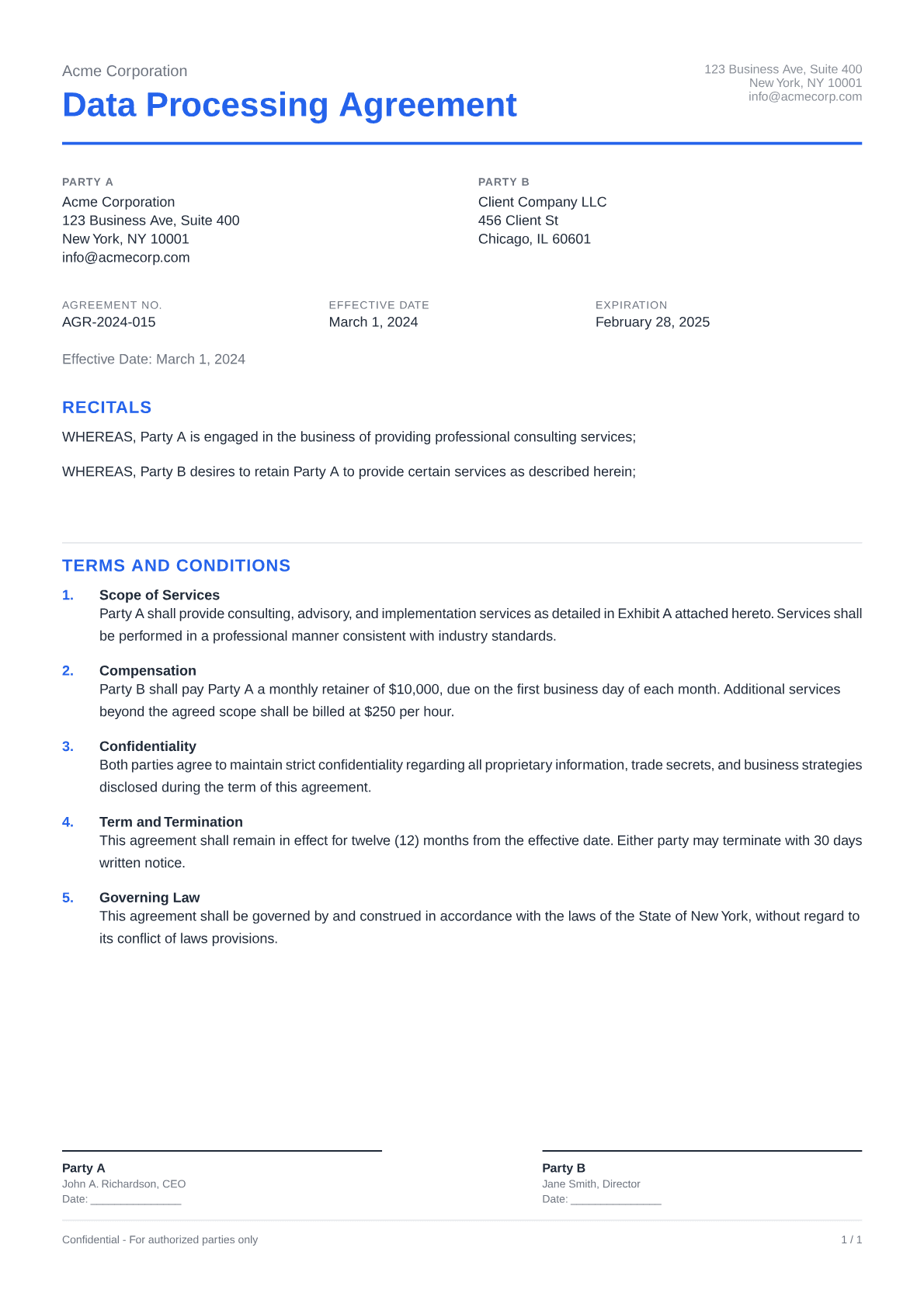 Data Processing Agreement - Clean theme