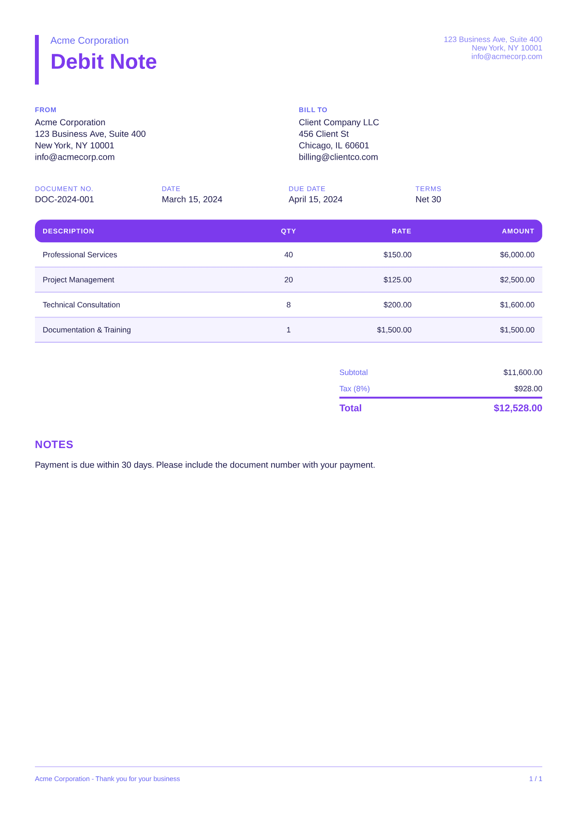 Debit Note - Bold theme