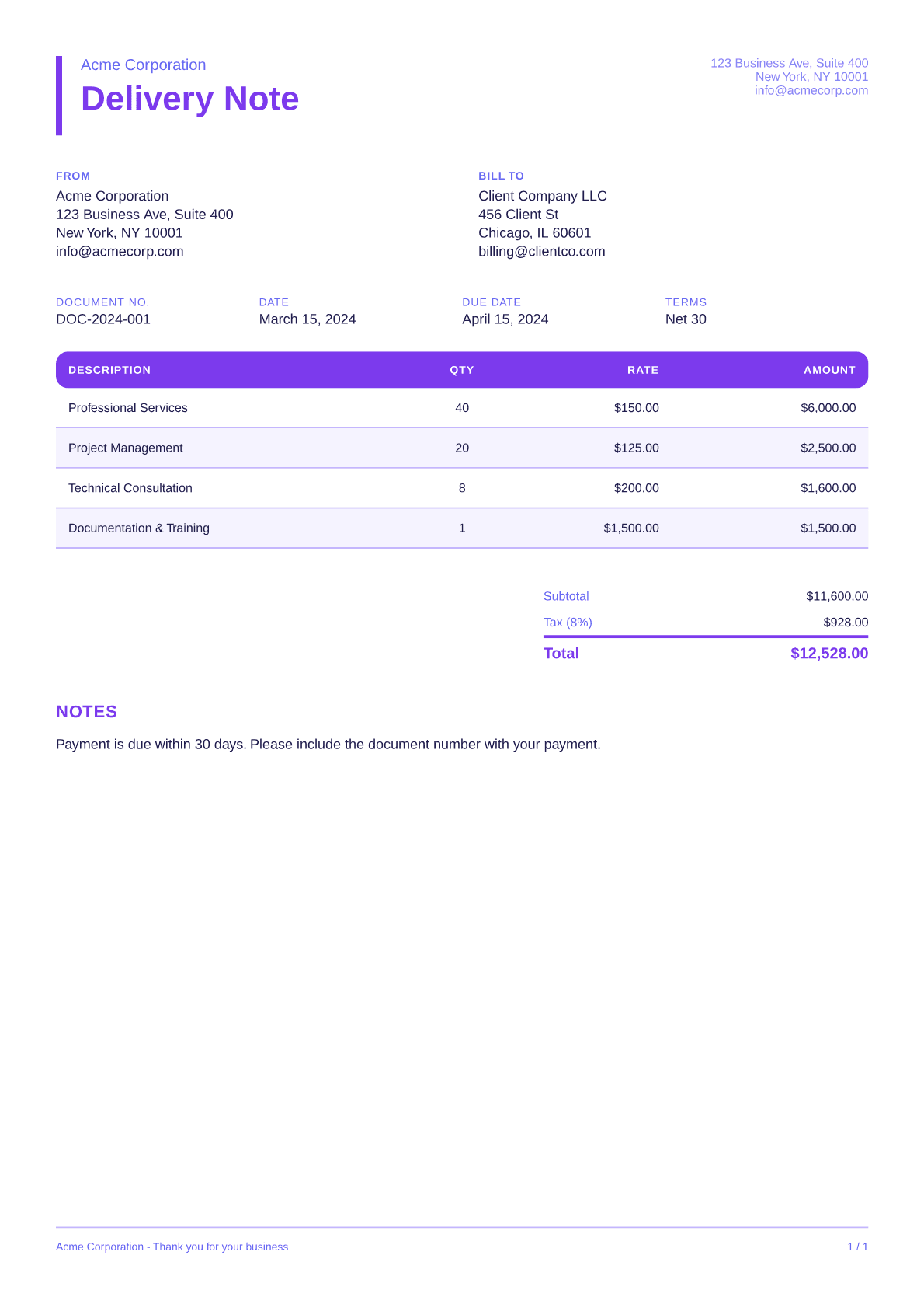 Delivery Note - Bold theme