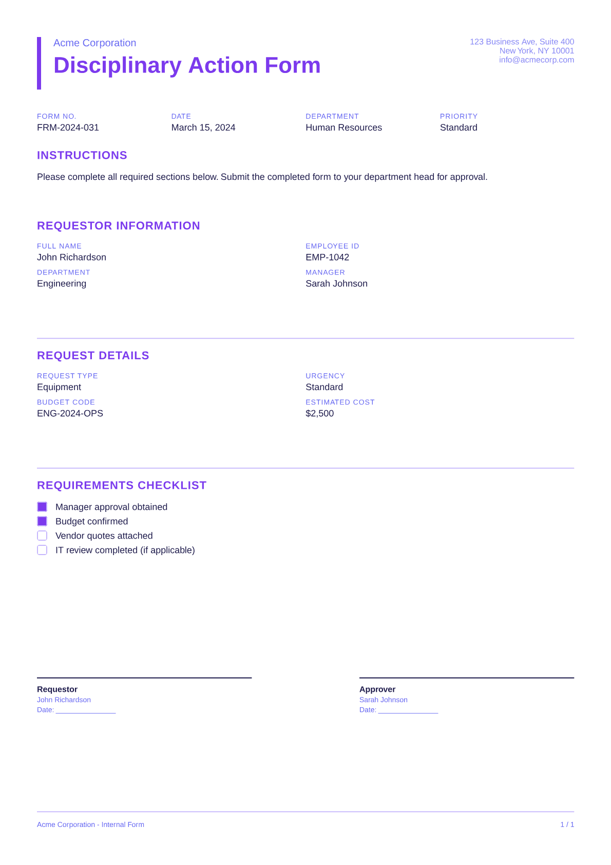 Disciplinary Action Form - Bold theme