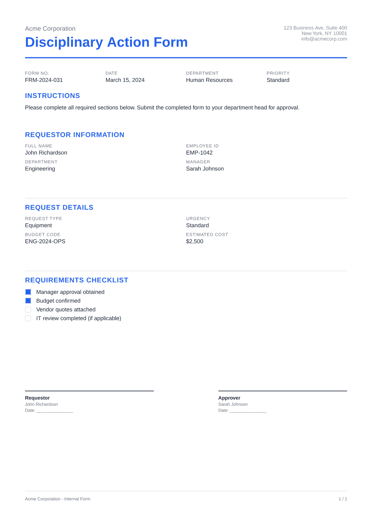 Disciplinary Action Form - Clean theme