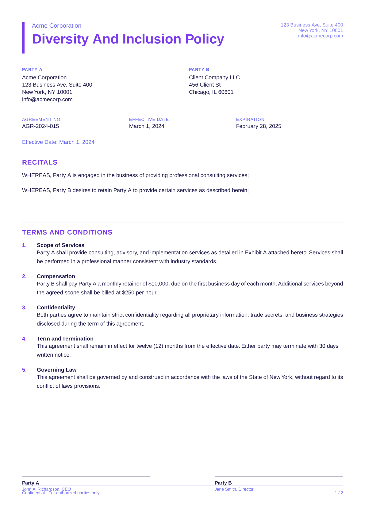 Diversity and Inclusion Policy - Bold theme