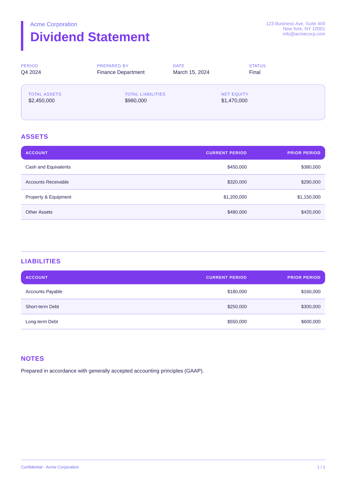 Dividend Statement - Bold theme