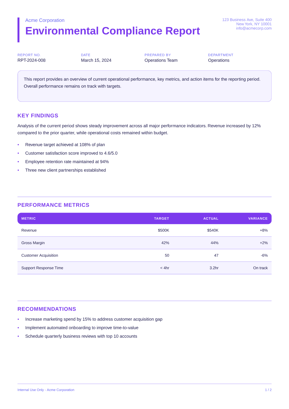 Environmental Compliance Report - Bold theme