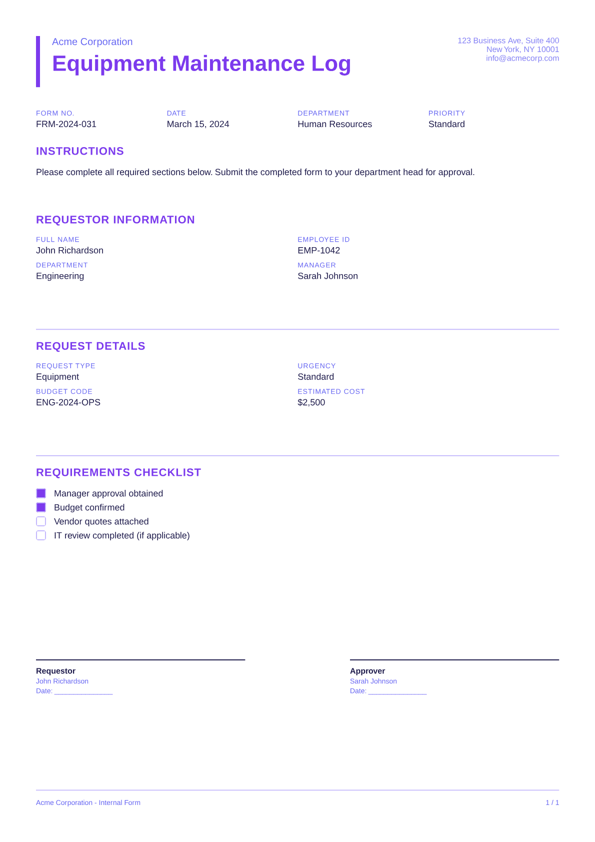 Equipment Maintenance Log - Bold theme
