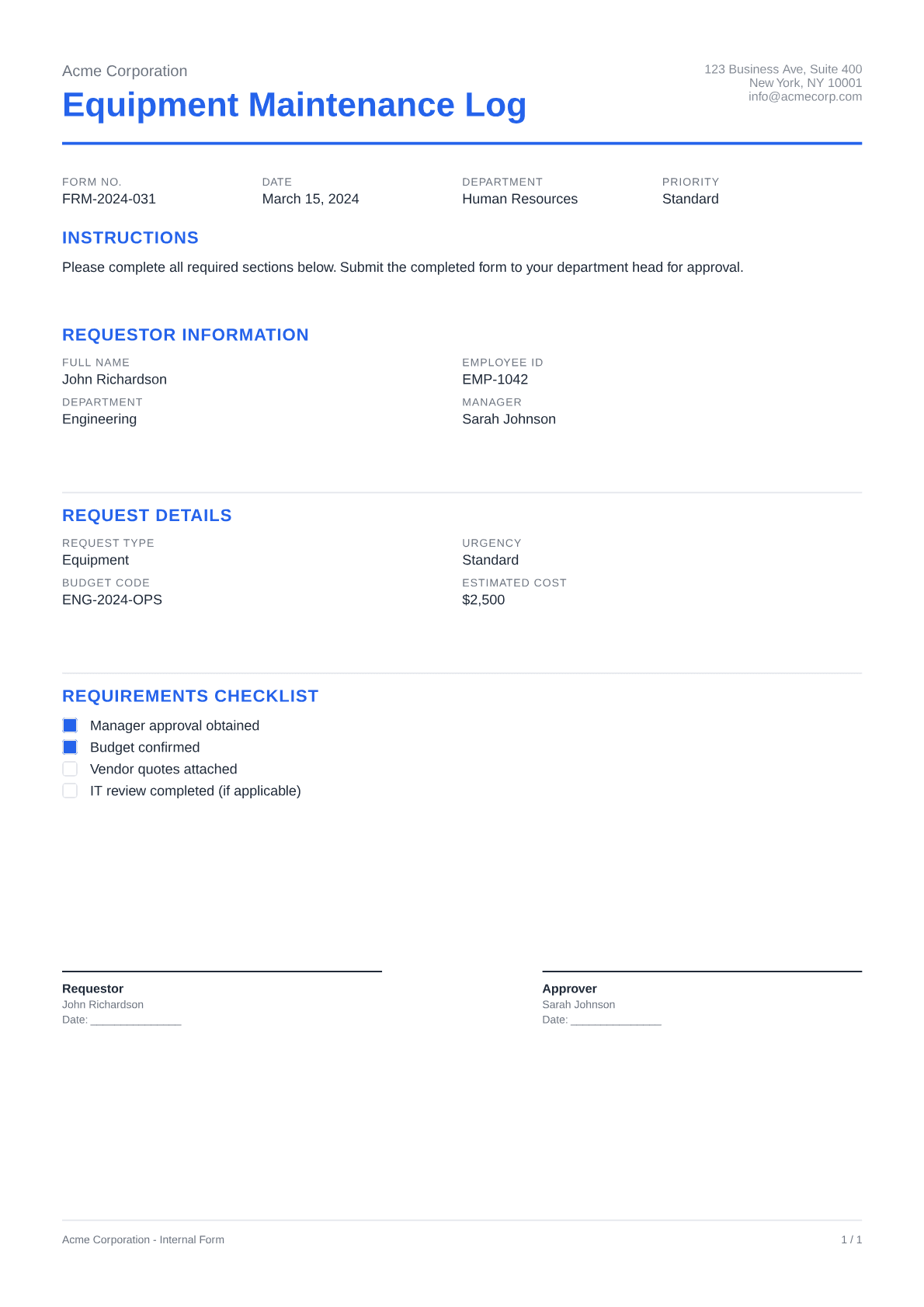 Equipment Maintenance Log - Clean theme