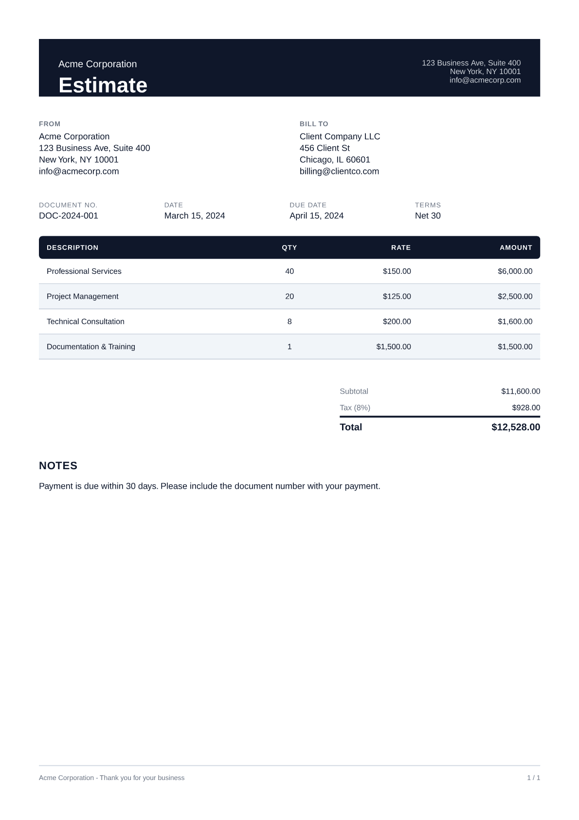 Estimate - Professional theme