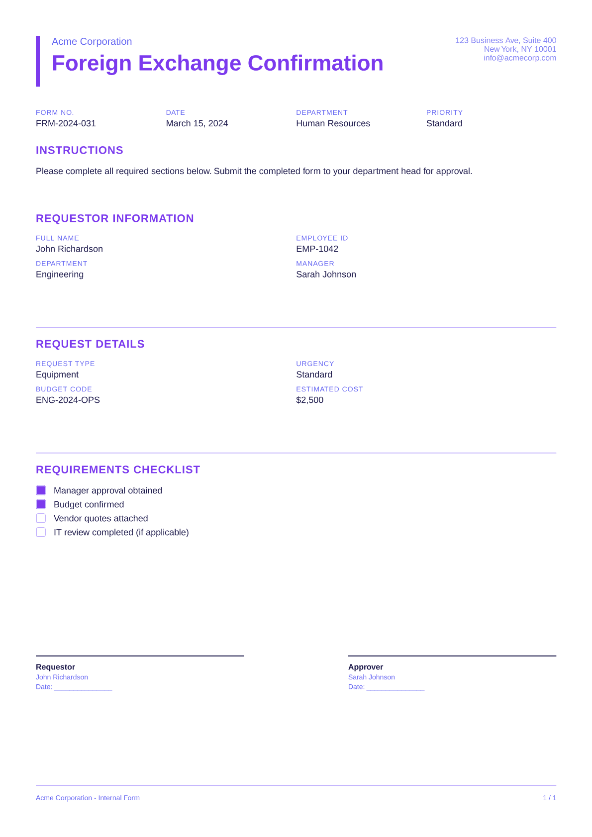 Foreign Exchange Confirmation - Bold theme