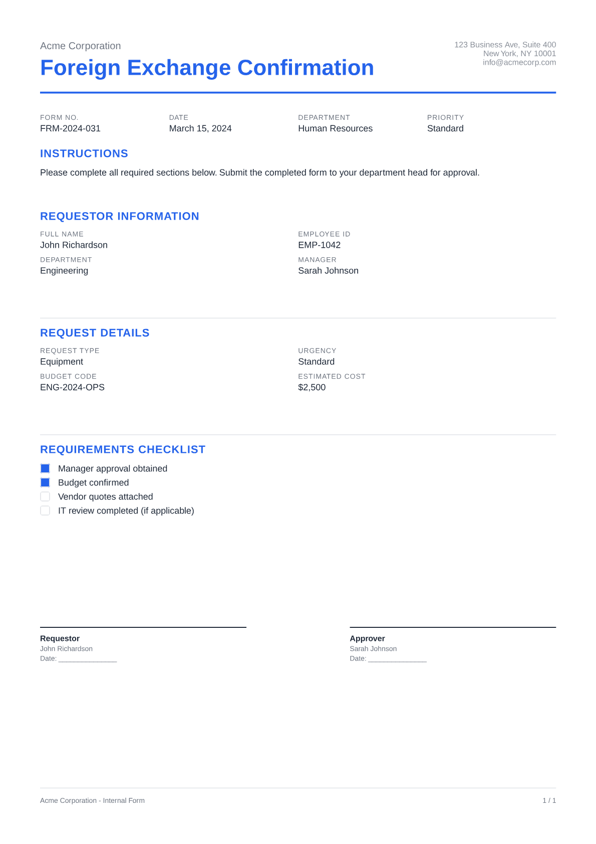 Foreign Exchange Confirmation - Clean theme