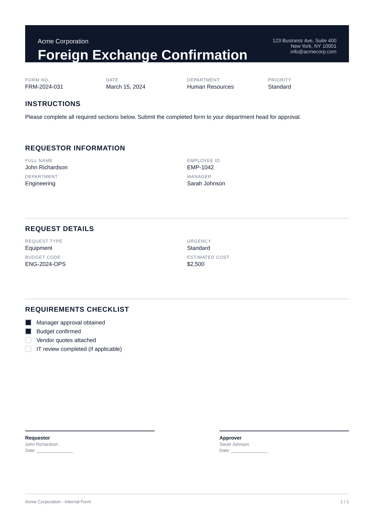 Foreign Exchange Confirmation - Professional theme