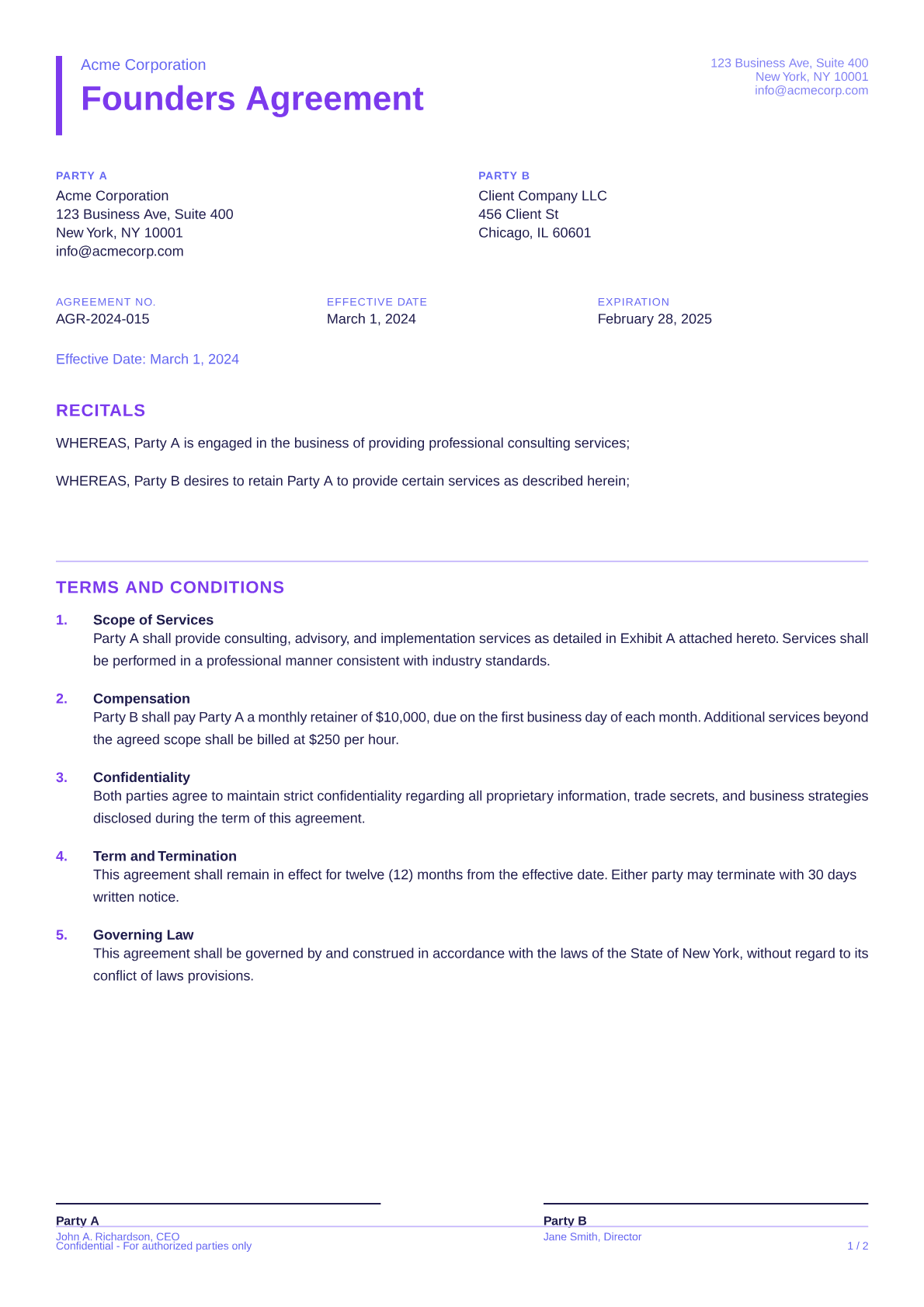 Founders' Agreement - Bold theme