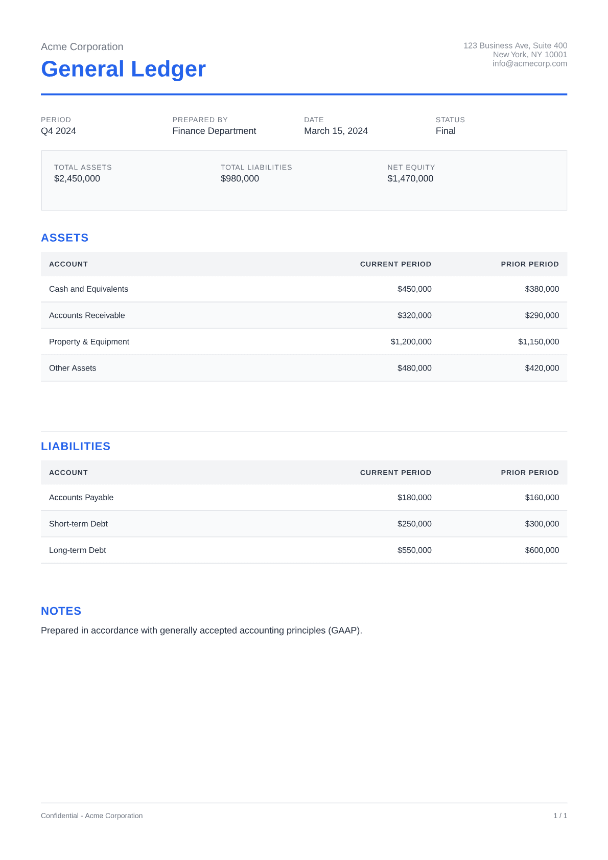 General Ledger - Clean theme