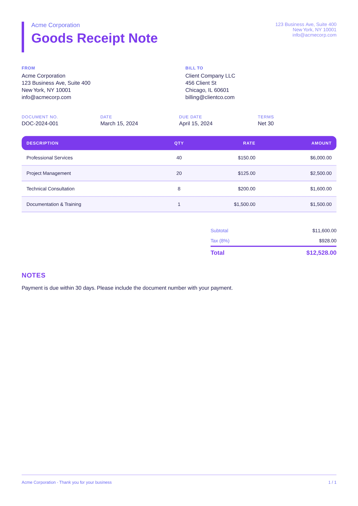 Goods Receipt Note - Bold theme