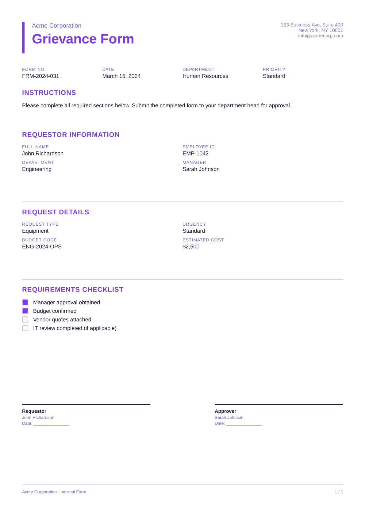 Grievance Form - Bold theme