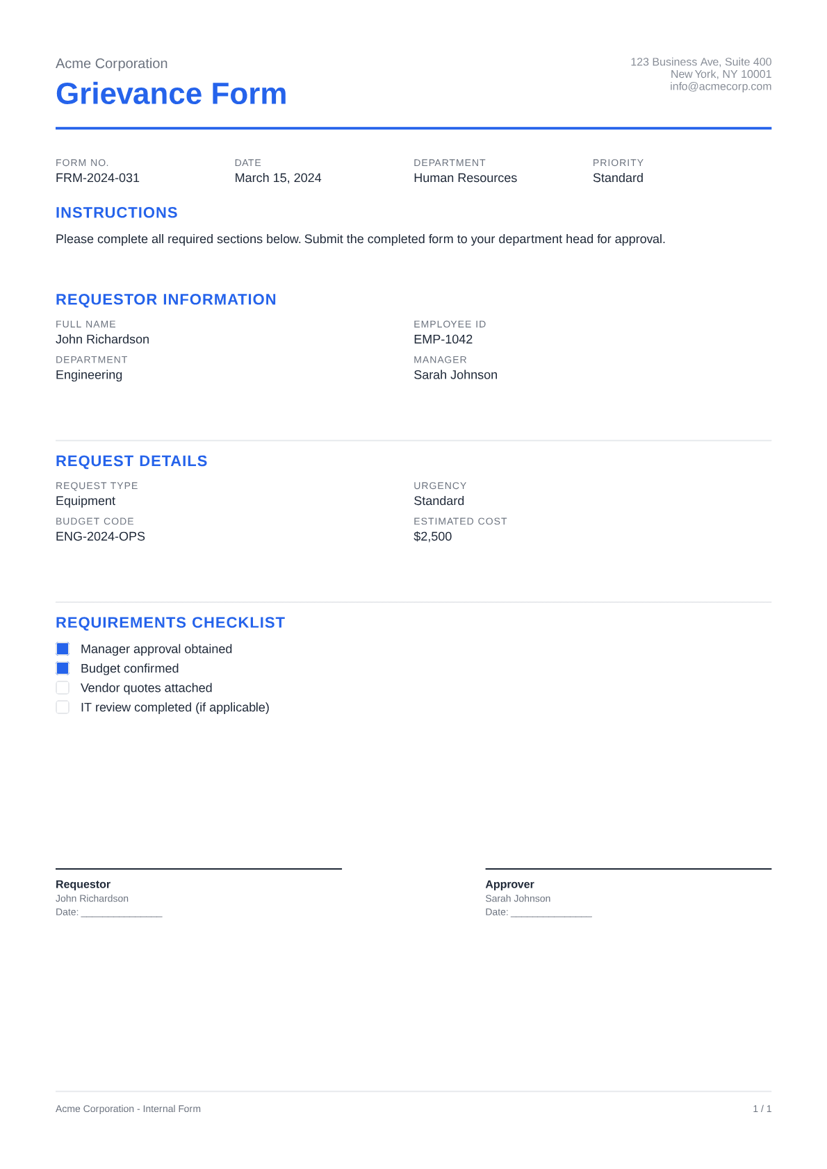 Grievance Form - Clean theme