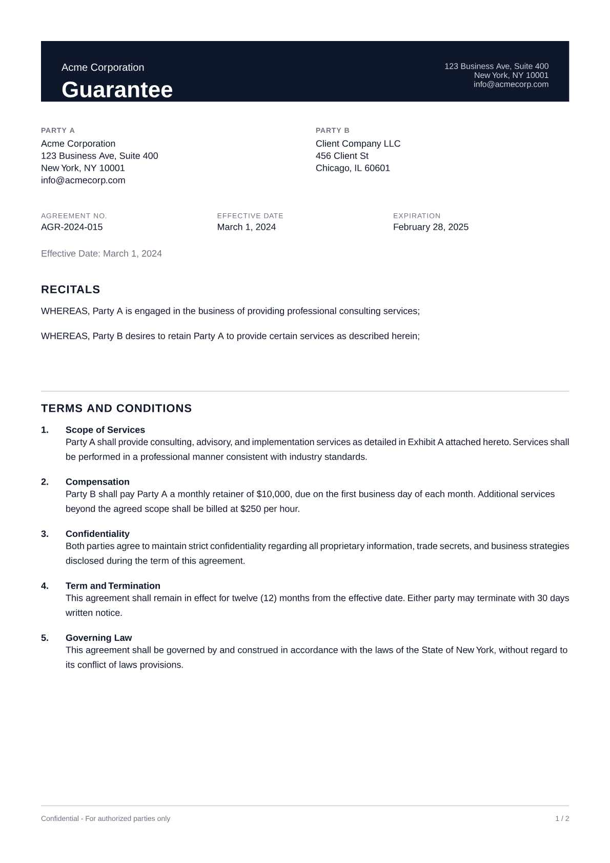 Guarantee - Professional theme