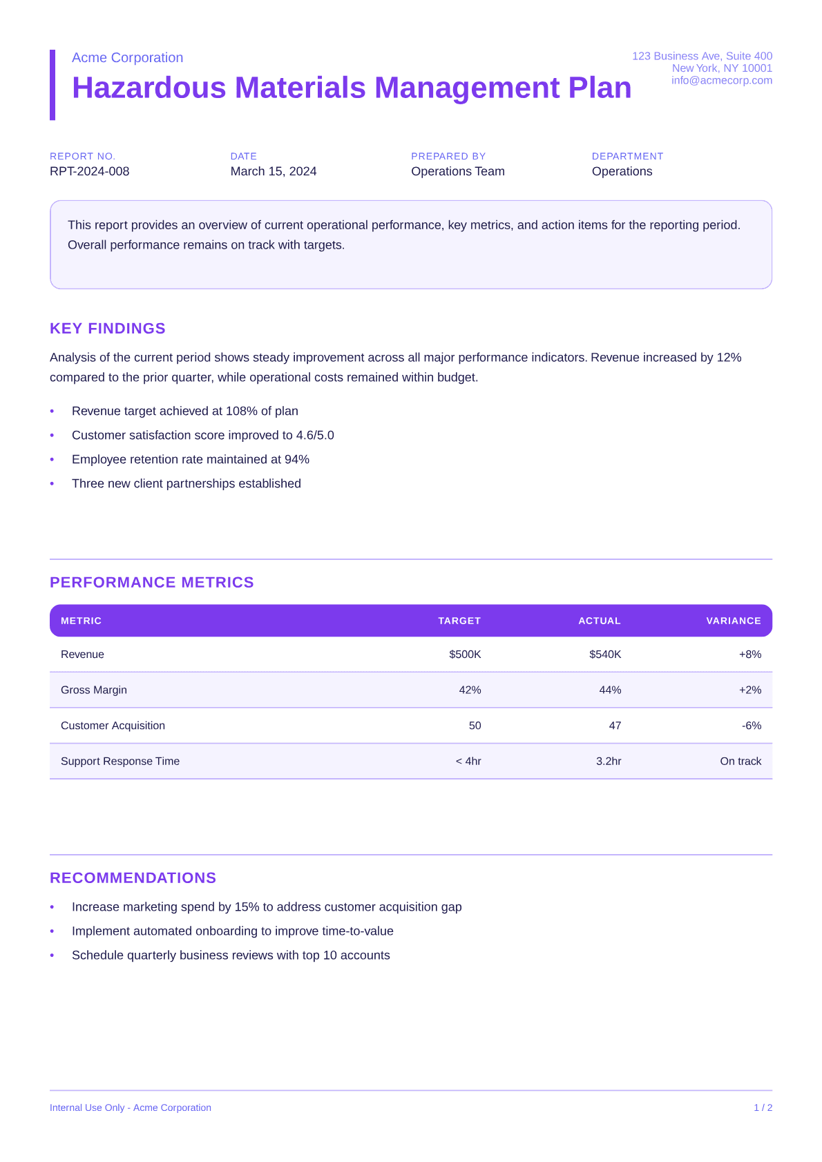 Hazardous Materials Management Plan - Bold theme