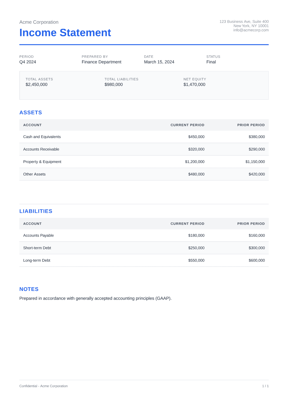 Income Statement - Clean theme
