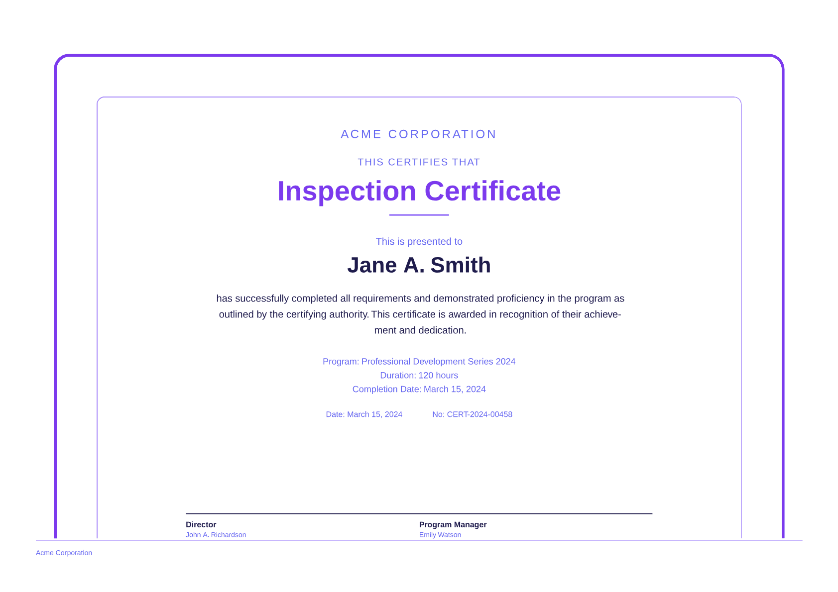 Inspection Certificate - Bold theme