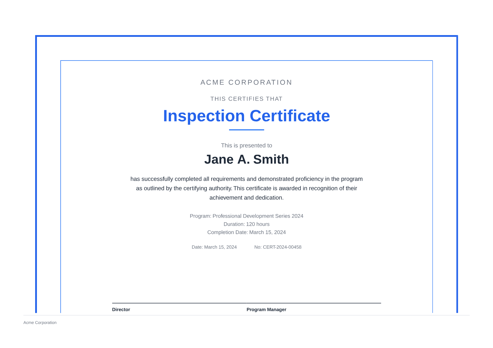 Inspection Certificate - Clean theme