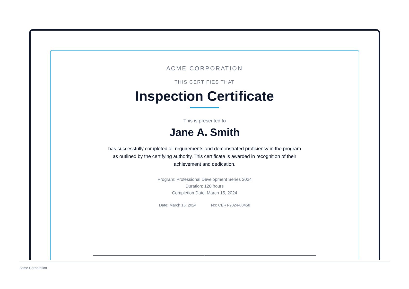 Inspection Certificate - Professional theme