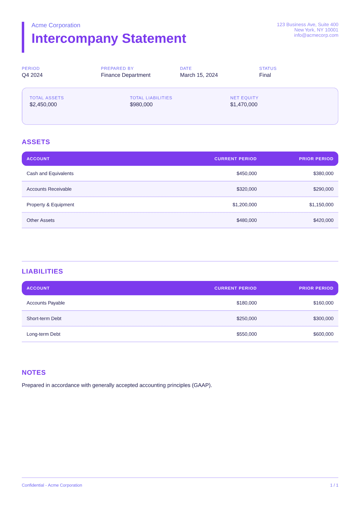 Intercompany Statement - Bold theme