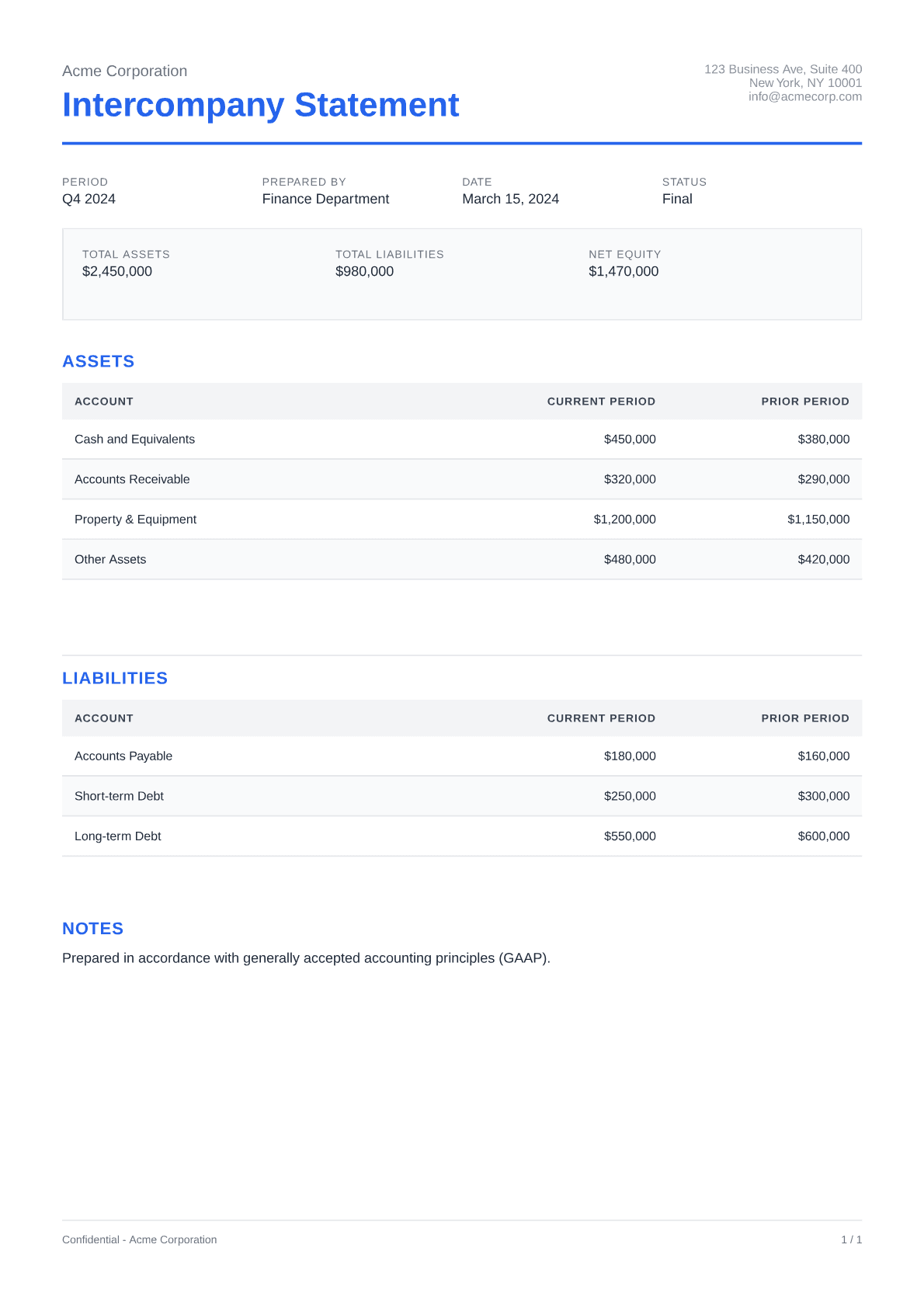 Intercompany Statement - Clean theme