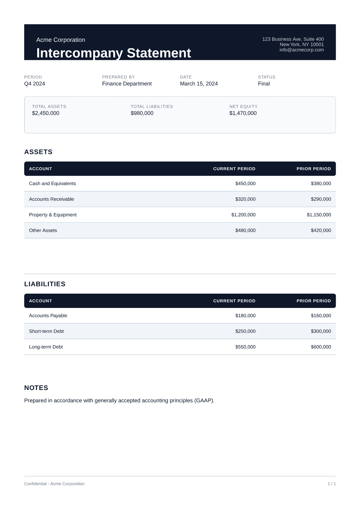 Intercompany Statement - Professional theme