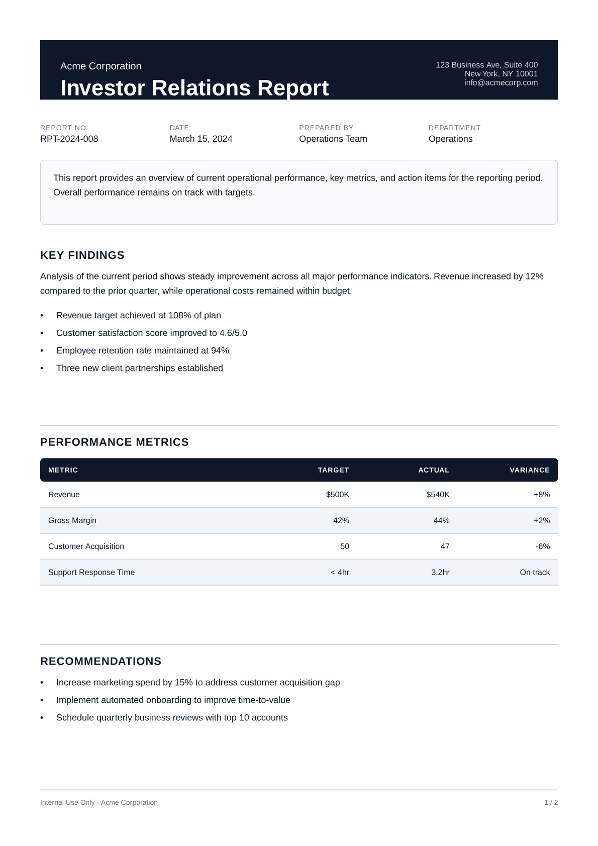 Investor Relations Report - Professional theme