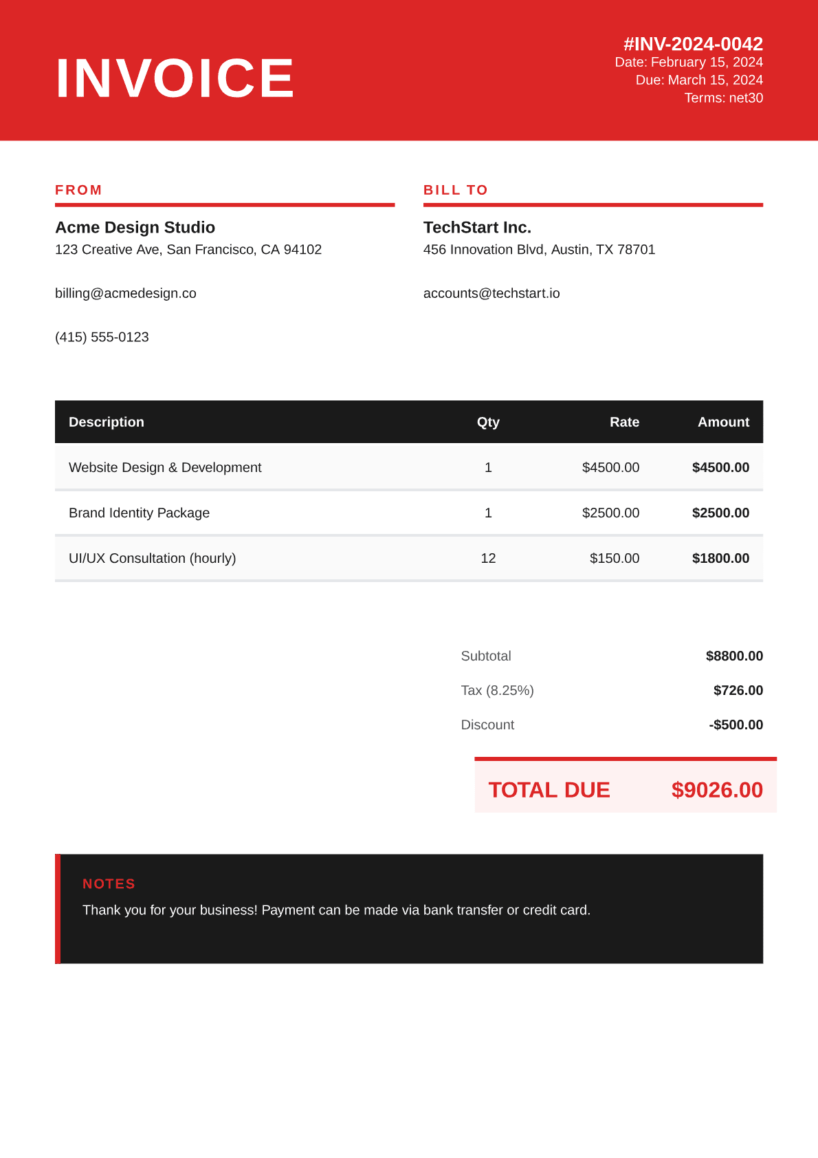 Bold invoice template preview