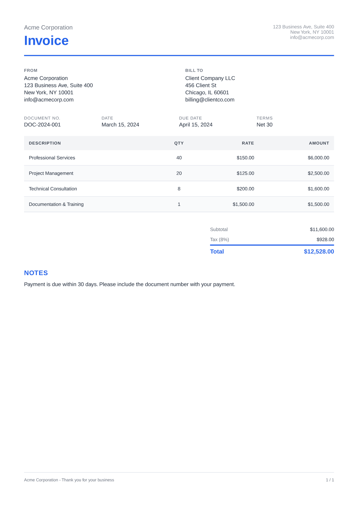 Invoice - Clean theme