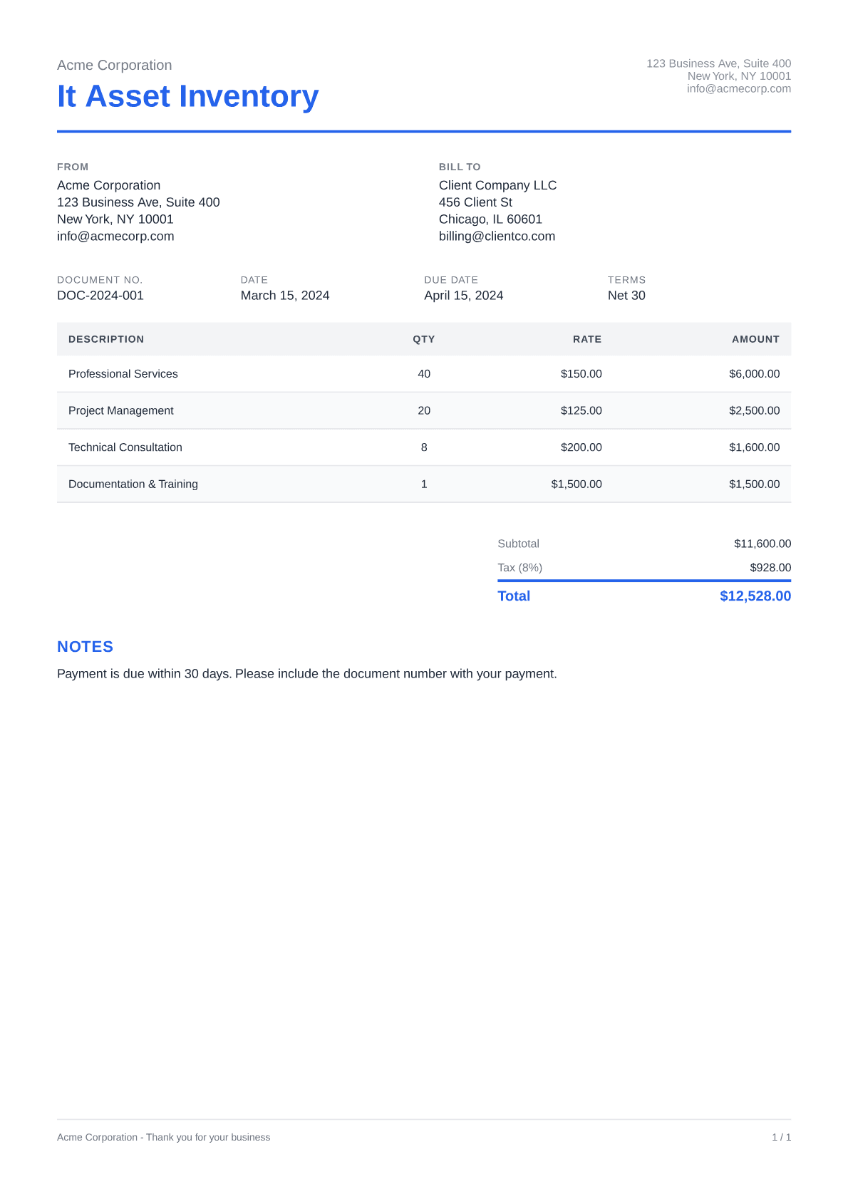 IT Asset Inventory - Clean theme