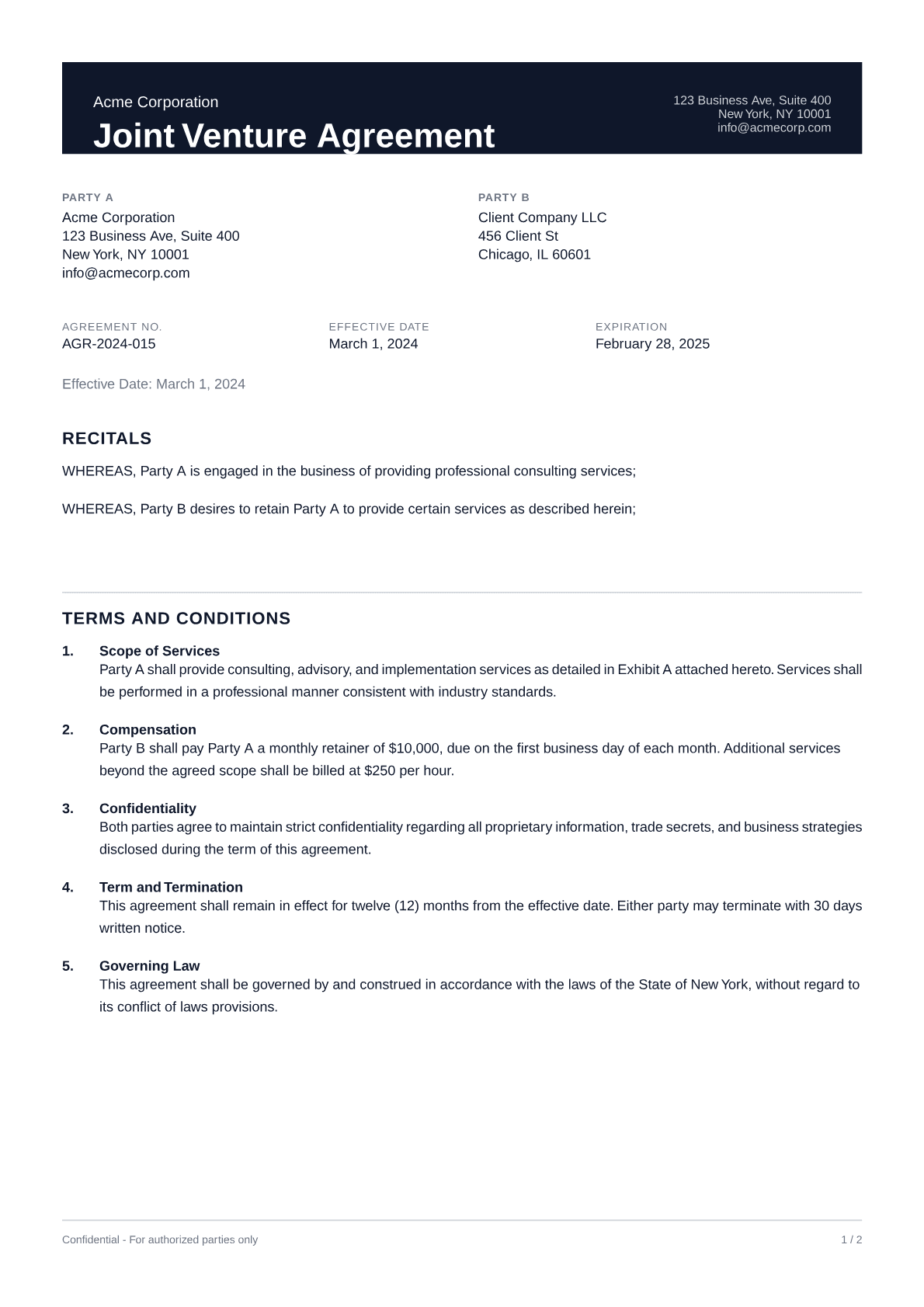 Joint Venture Agreement - Professional theme