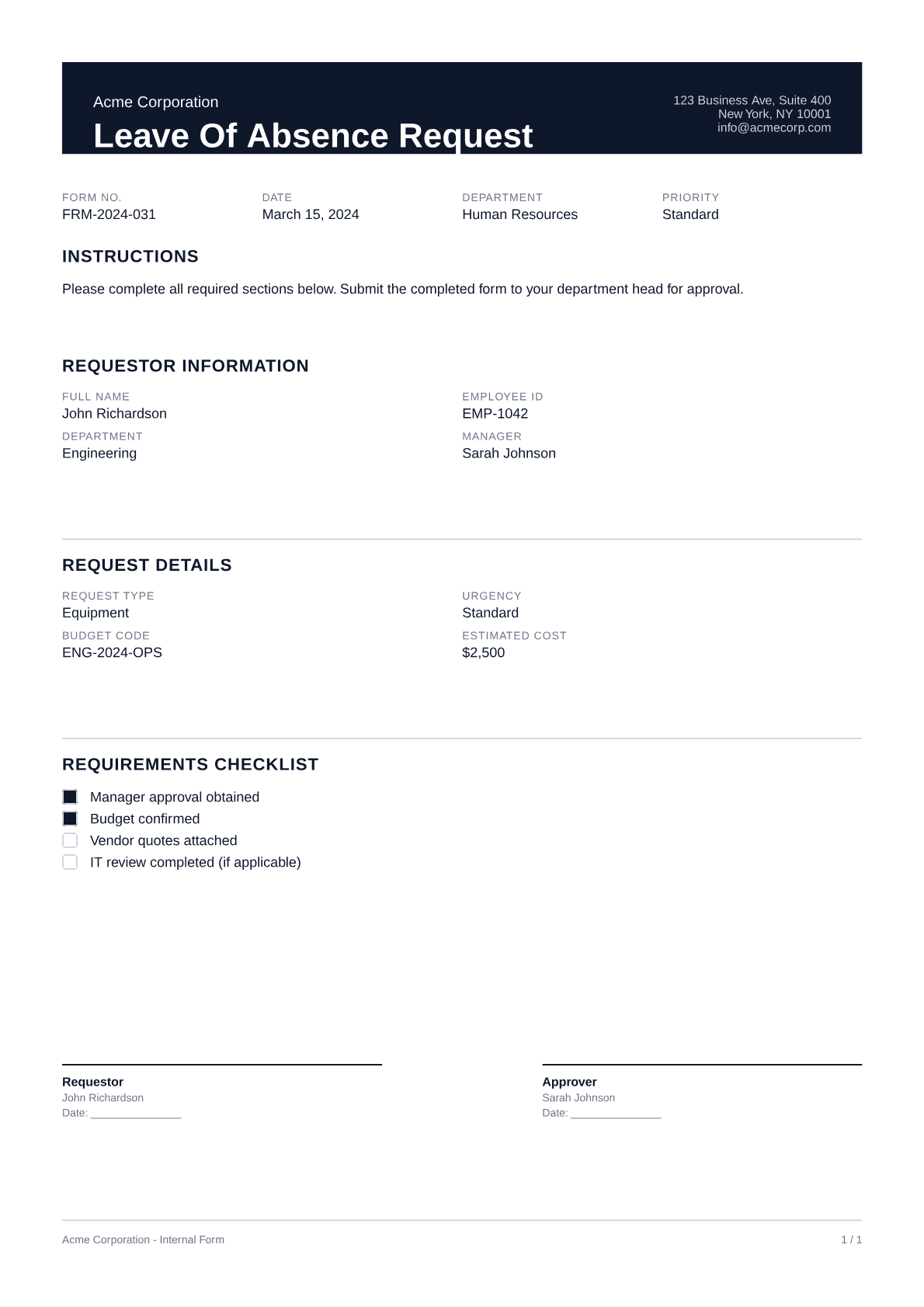 Leave of Absence Request - Professional theme