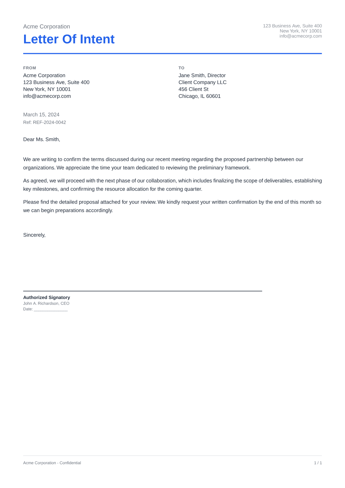 Letter of Intent - Clean theme