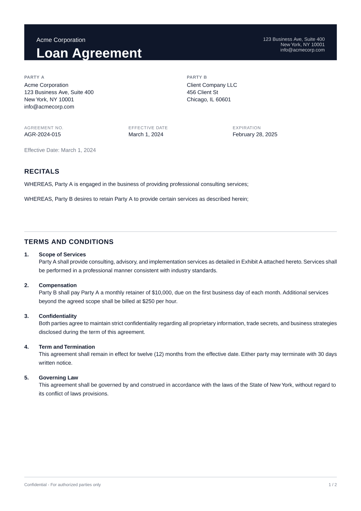 Loan Agreement - Professional theme