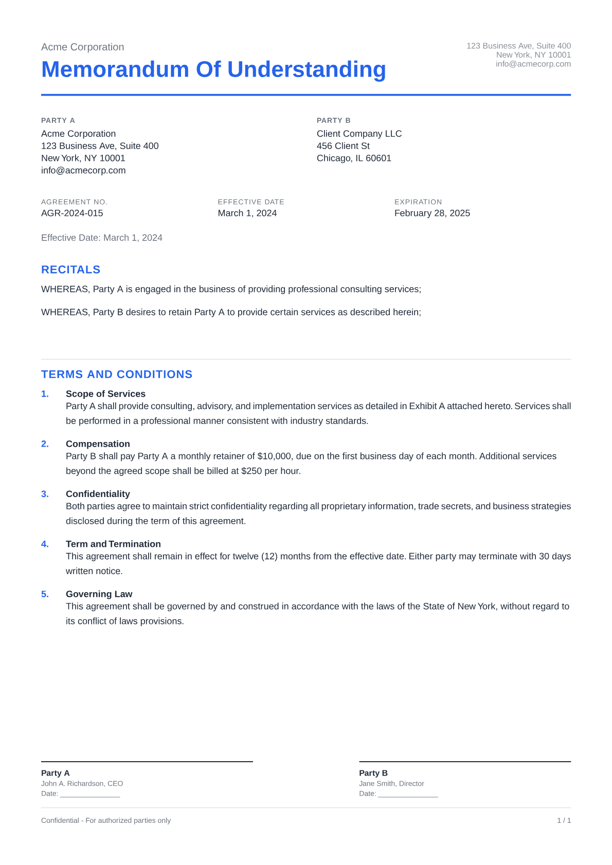 Memorandum of Understanding - Clean theme