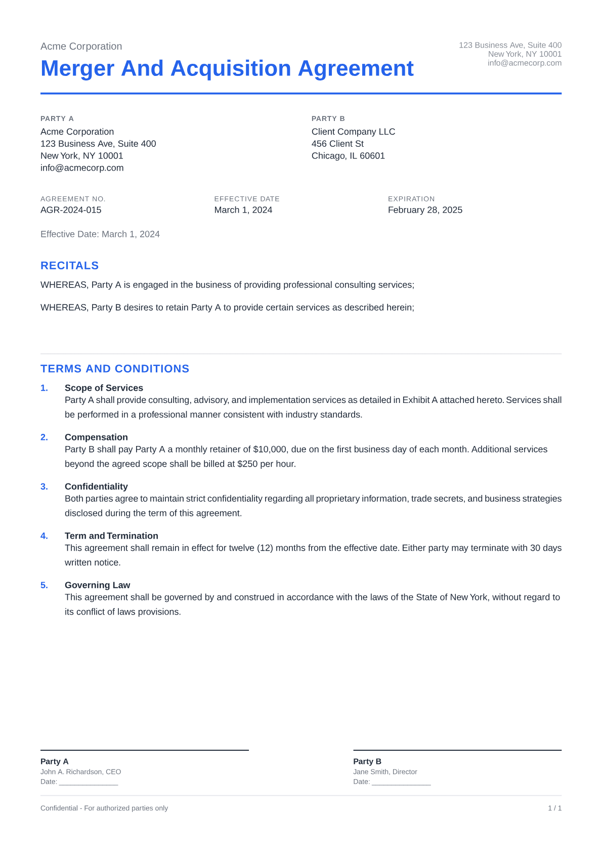 Merger and Acquisition Agreement - Clean theme