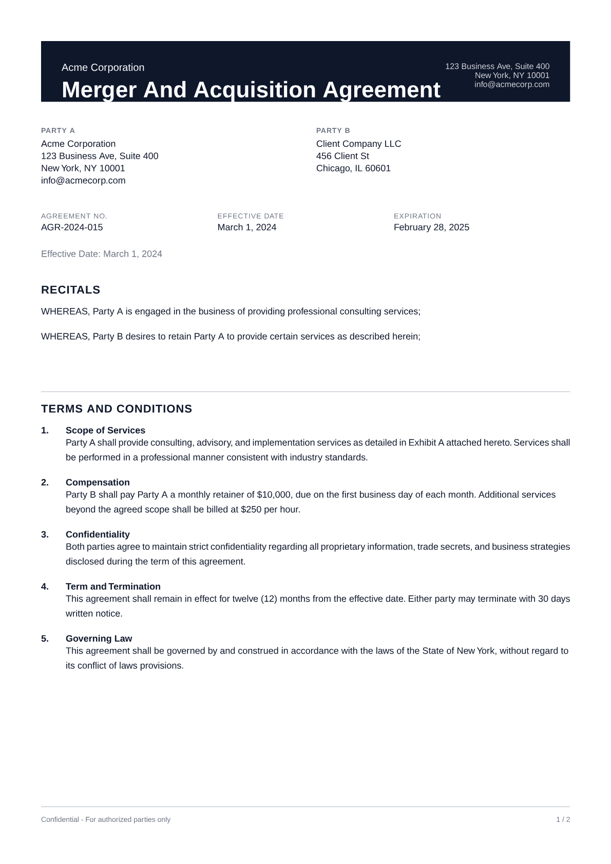 Merger and Acquisition Agreement - Professional theme