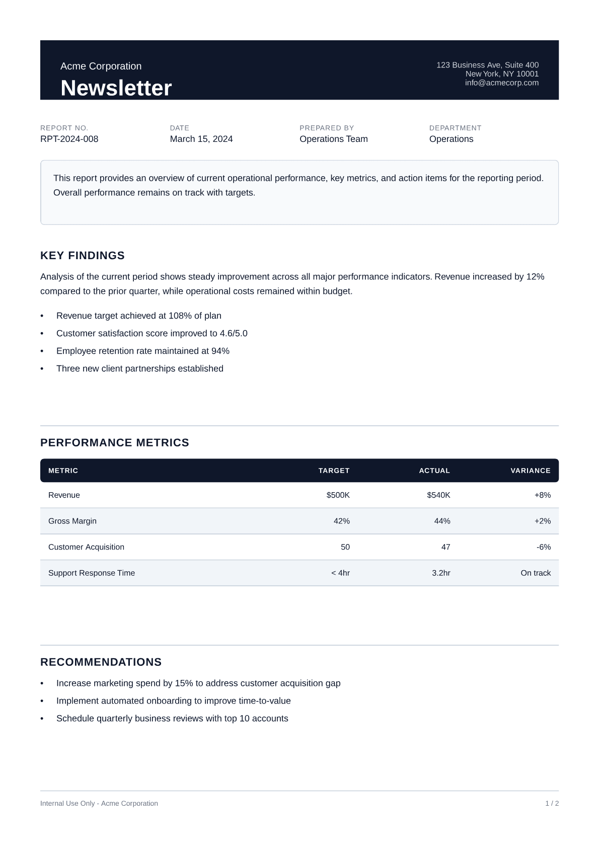 Newsletter - Professional theme
