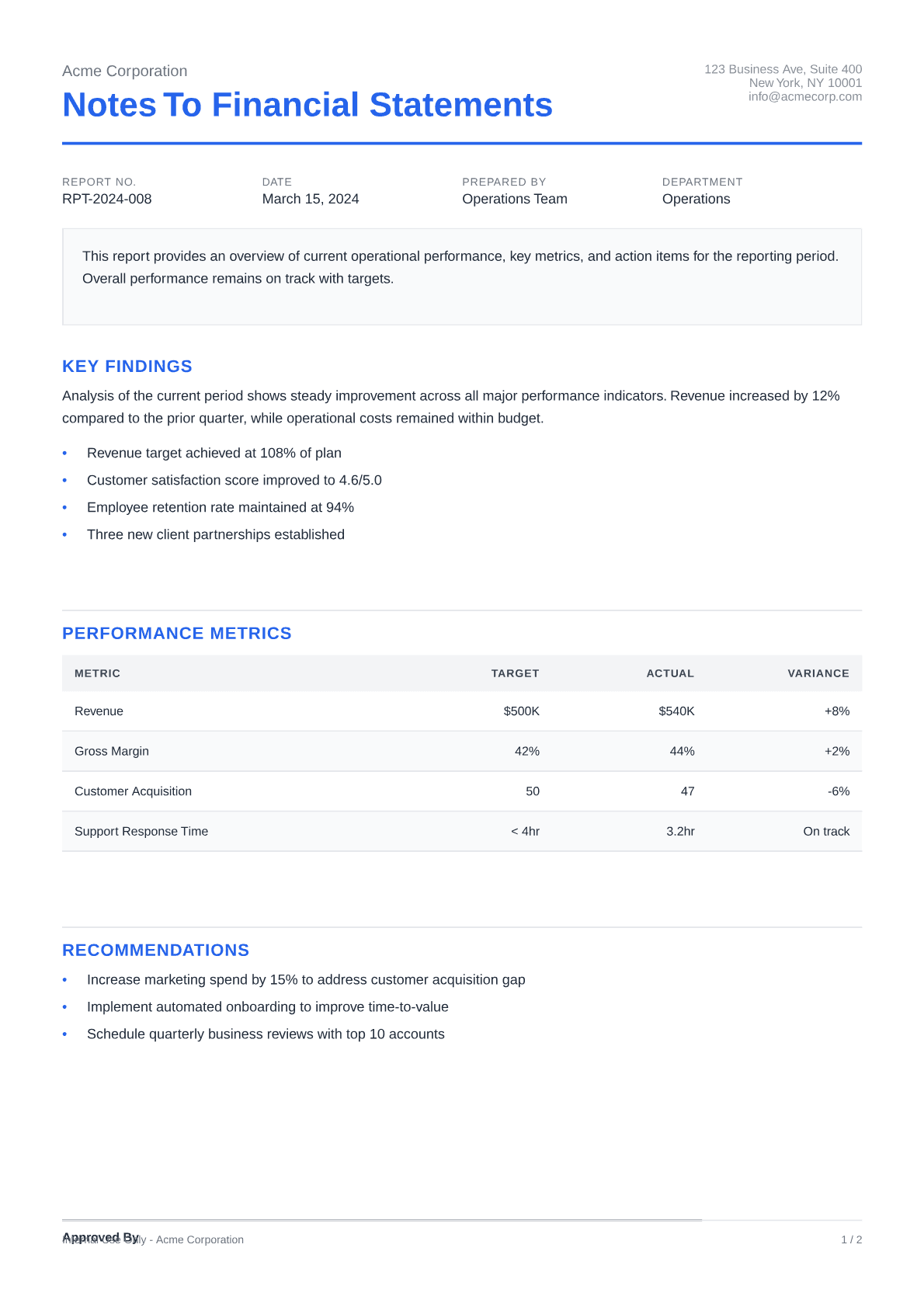 Notes to Financial Statements - Clean theme