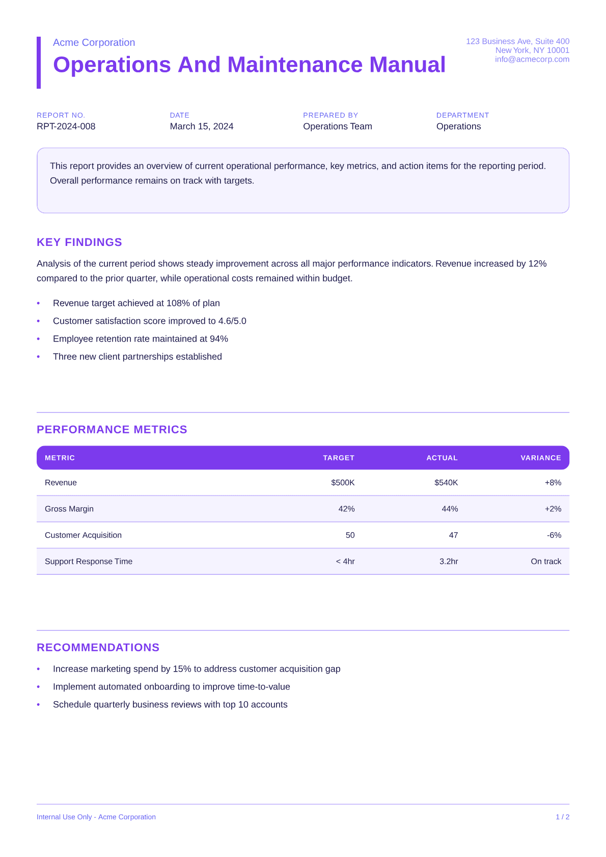 Operations and Maintenance Manual - Bold theme